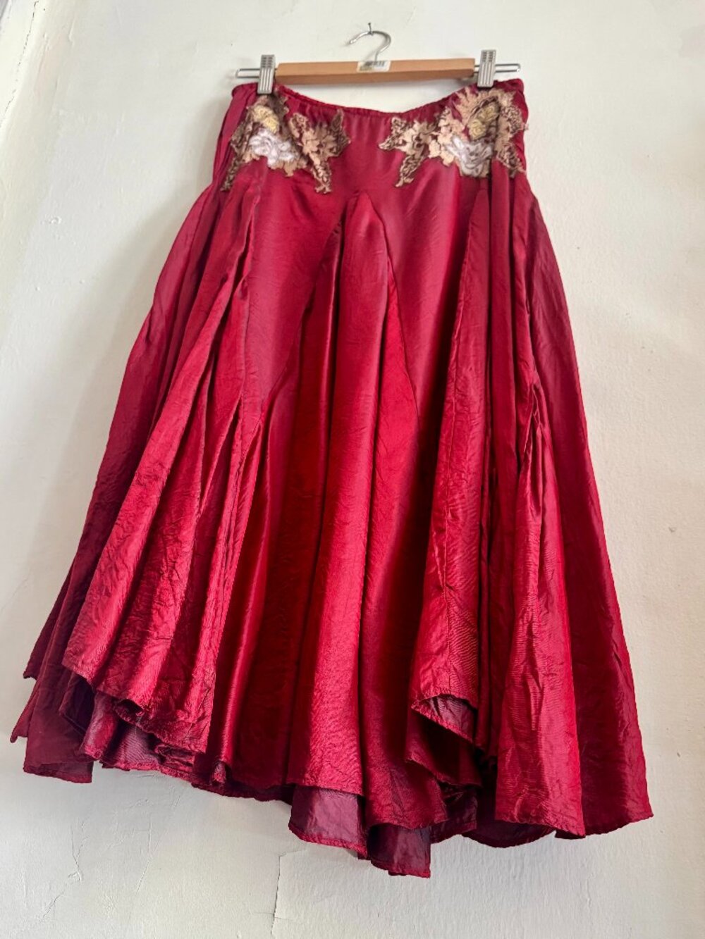 Vintage Free People Dark Red A-Line Flowy Silky Midi Skirt